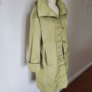 Rainforest Green Ruffle Hooded Trench Coat